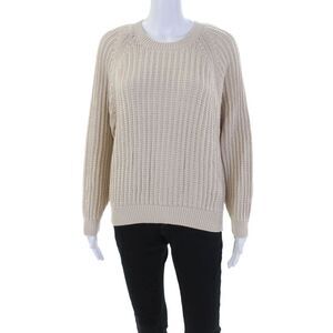 Aymara Womens Long Sleeves Knit Sweater Beige Organic Cotton Size Medium